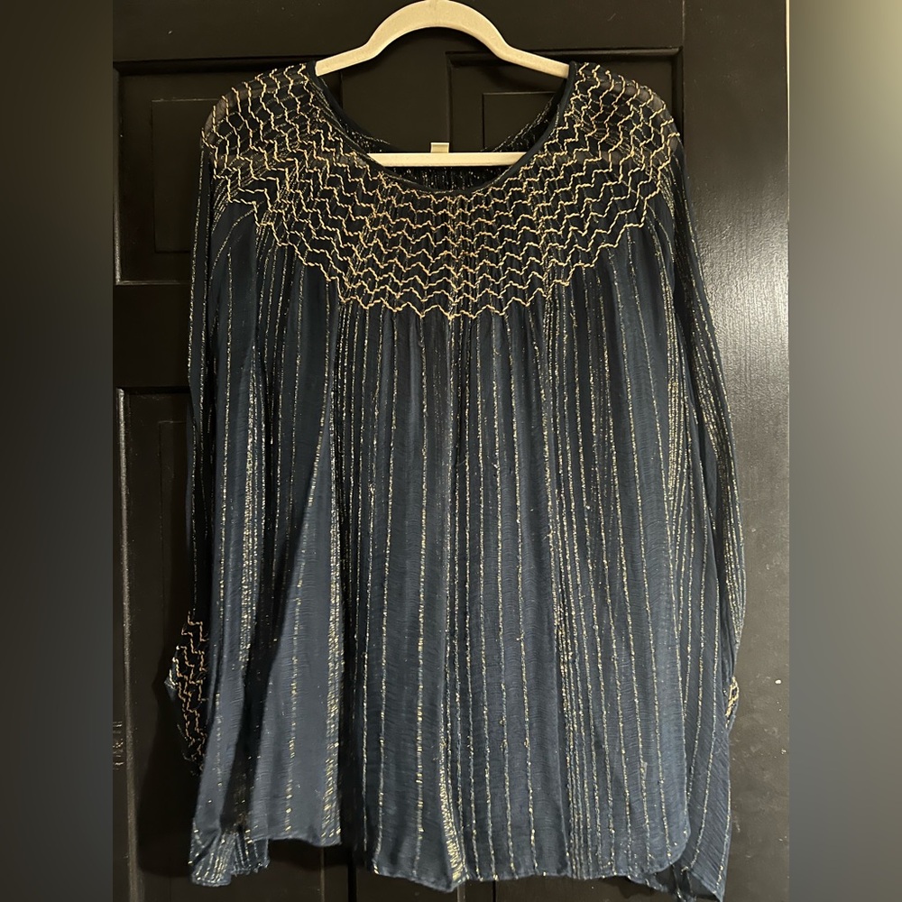 Anthro Love Sam Sheer Metallic Peasant Blouse - Picture 2 of 6